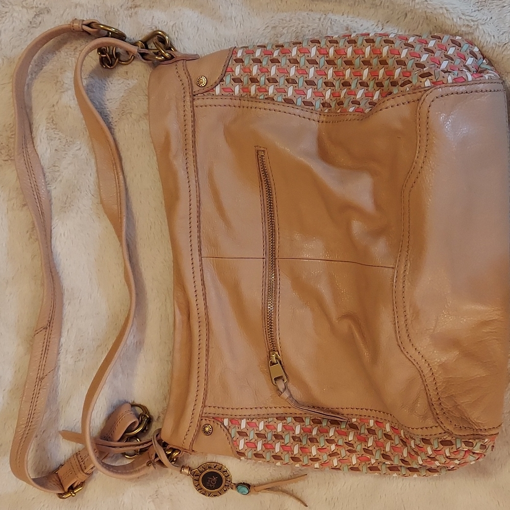 The Sak Hobo Shoulder Bag Purse Tan Woven Sides